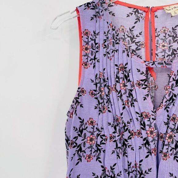 Hem & Thread Size Small Purple Boho Floral Pleated Sleeveless Blouse Top - Picture 5 of 9